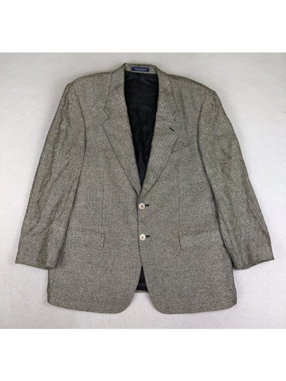 Sanlorenzo Men's Blazer Size 42R 100% Silk Sport Coat Black & Ivory Herrringbone